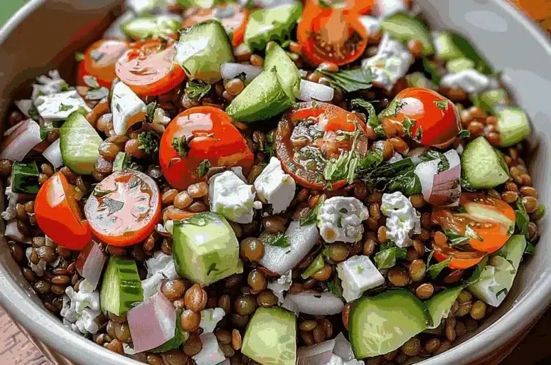 Salade de lentilles, concombre et feta